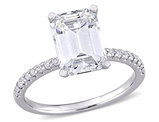 3.20 Carat (ctw) Lab Created Emerald-Cut Moissanite Engagement Ring in 10K White Gold
